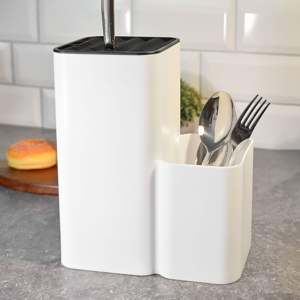 Подставка для ножей и столовых приборов, бело-черный