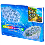 Алмазная мозаика Alingar, на подрамнике, с полным заполнением, (глянц) дизайн рамка, 30х40 см, 20 цветов, "Домик на берегу"