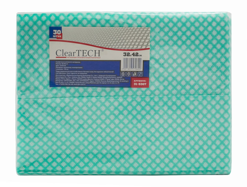 Салфетки из нетканого материал ClearTECH, плотность 60 г, 32х42 см, зеленые, 50 штук в упаковке