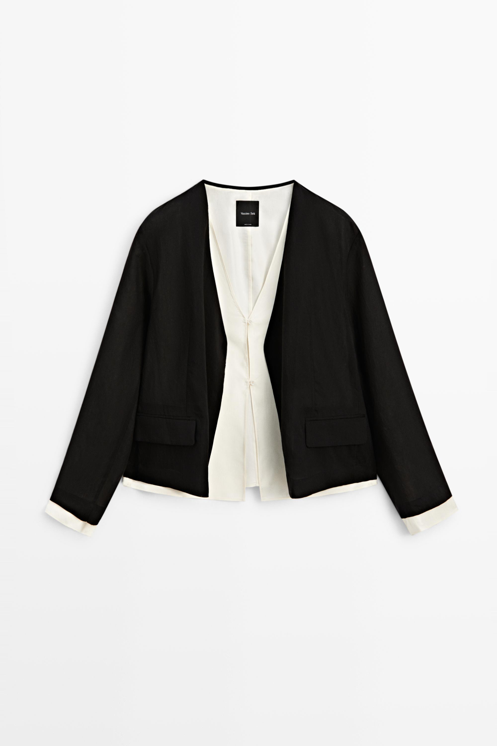 Massimo Dutti Двуслойный жакет с контрастными деталями, черный