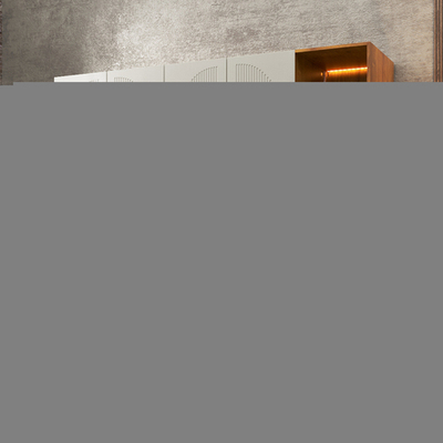 Шкаф Агератум МДФ четырехсекционный с стеллажом Лайн флай (0,27) А10029 матовая - Орех Экко 9459  260*60*260