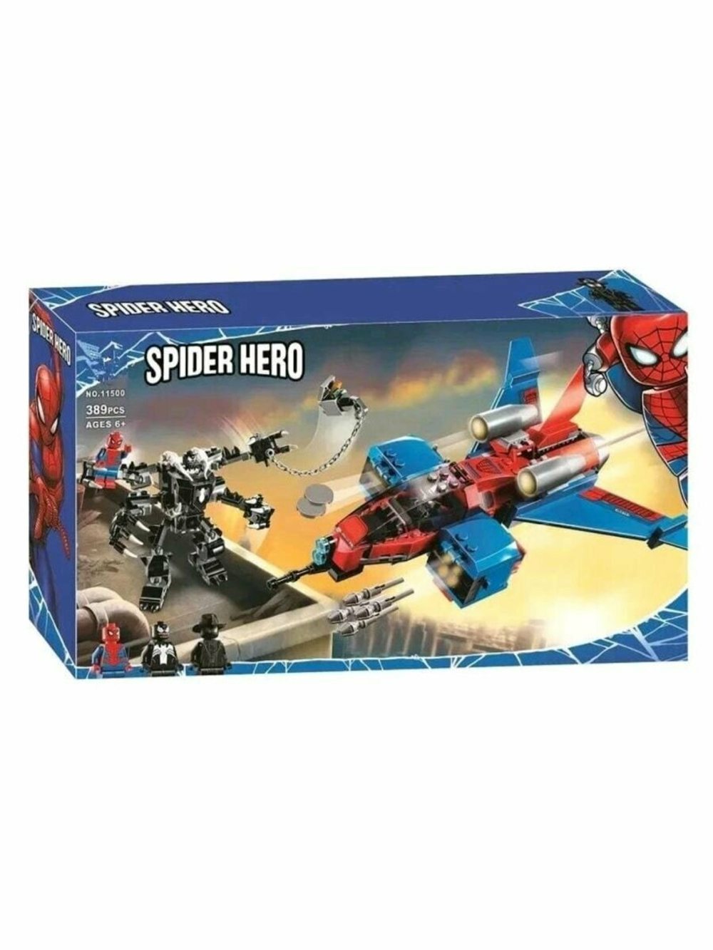 Конструктор Lari Spider Man 11500 Реактивный самолет Человека-Паука против робота Венома 389 деталей