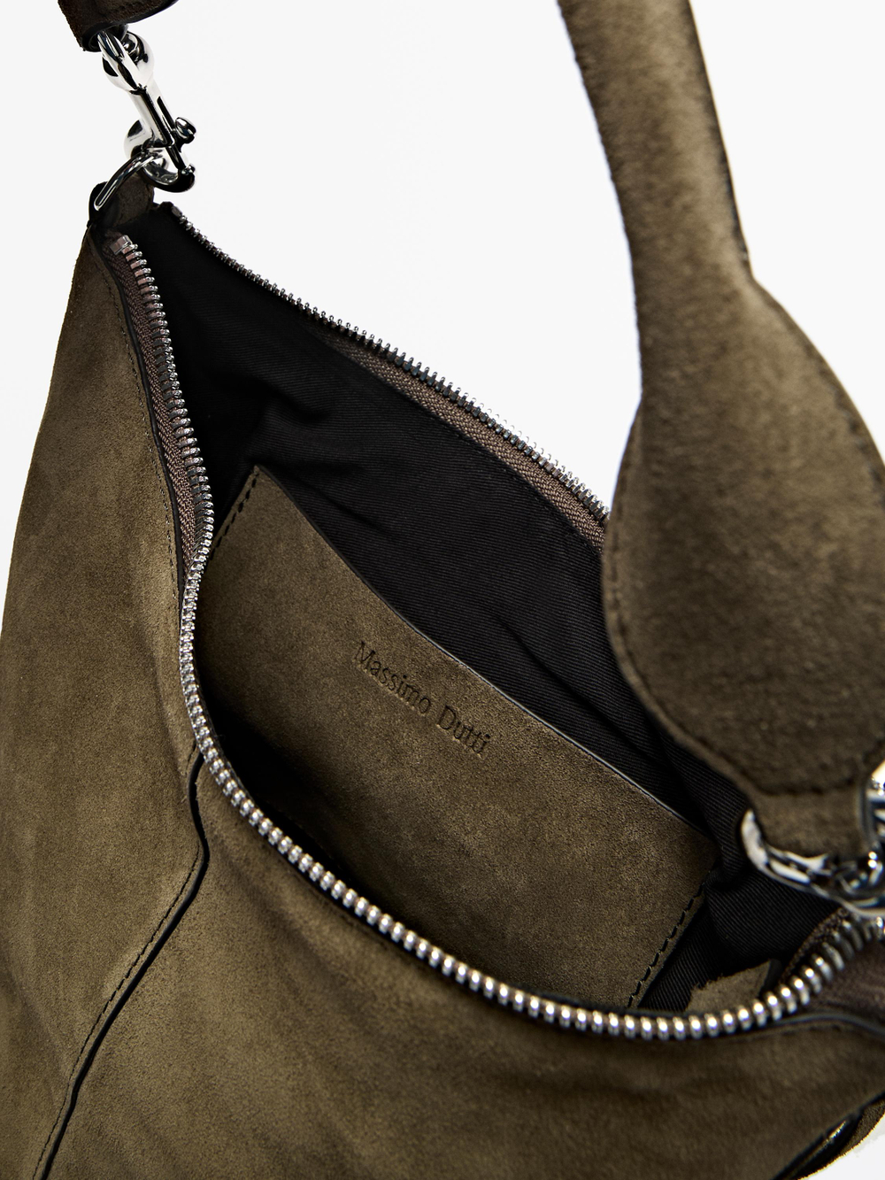 Massimo Dutti Сумка-мешокиз натуральной замши, хаки