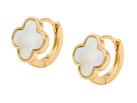 Серьги-Кольца "Клевер" 10мм, с перламутром