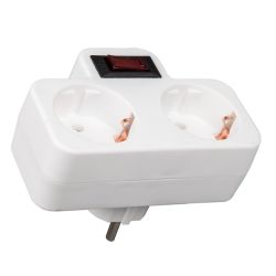 S-GES2-16PB WHITE Разветвитель сетевой с выключателем. с-з. 2 гнезда. 16А. 3500Вт. Белый. ТМ Uniel