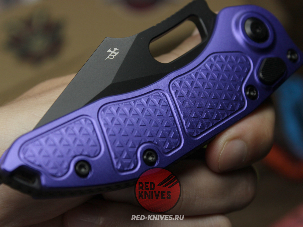 Нож Microtech Stitch Acid Purple AL + пружина A+++ - черный клинок, рукоять фиолетоый алюминий