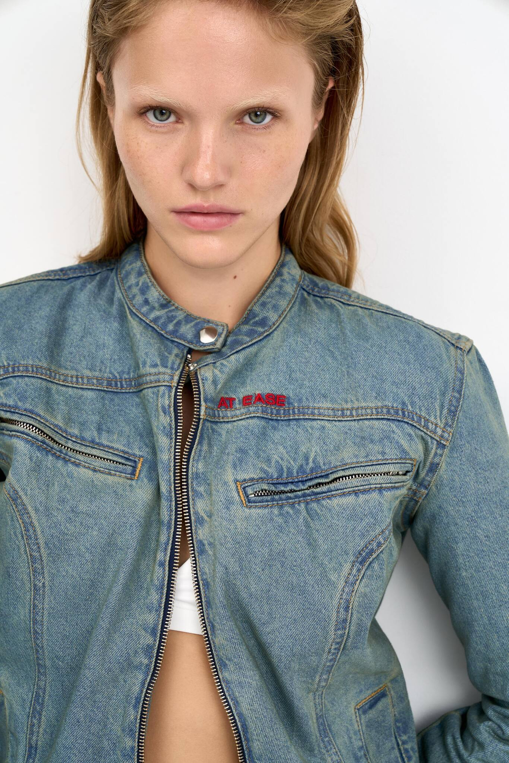 Джинсовая куртка женская байкерская JEANS BIKER JACKET GREEN