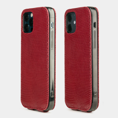 Чехол для iPhone 12/12Pro из кожи ящерицы красного цвета
