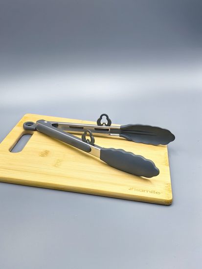 Щипцы силиконовые 23 см. Kamille КМ 7511 с ручками из нержавеющей стали