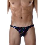 Мужские трусы тонги черные с разноцветными блестками Don Moris DM111857