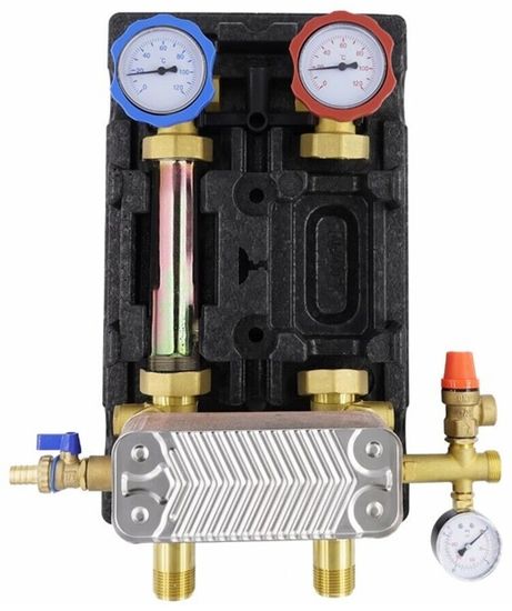 Насосная группа Rommer 1" с теплообменником 18 пластин, без насоса в теплоизоляции (RDG-1038-182501)