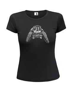 Футболка с черепахой женская приталенная черная с белым рисунком