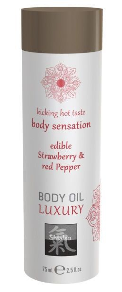 Съедобное массажное масло Shiatsu – клубника и красный перец, 75 мл