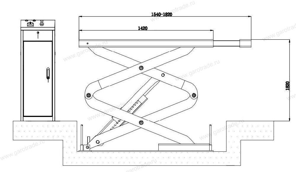 Ножничный подъемник короткий под пороги Заглубляемый в пол (380 В) KRW360SU Серый Kraftwell