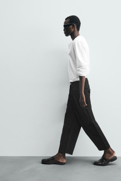 ZARA ДЖИНСЫ TAPERED WIDE FIT, ЧЕРНЫЙ