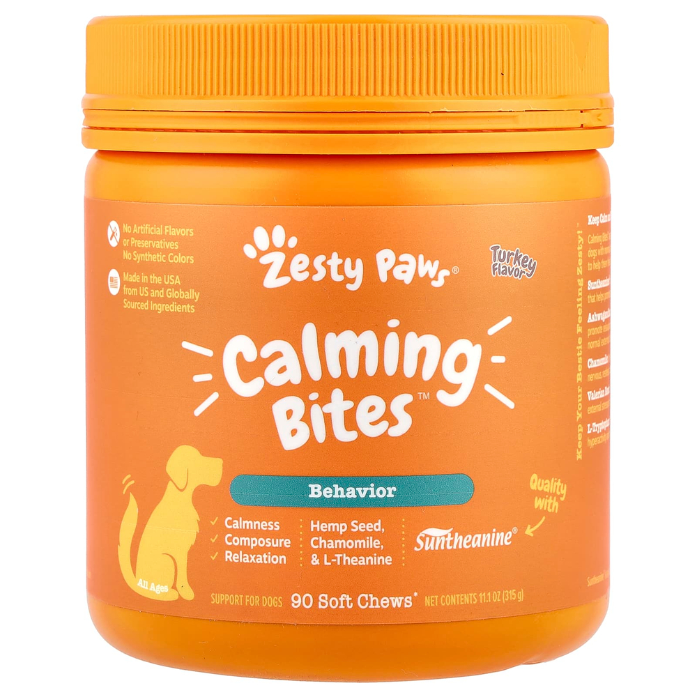 Zesty Paws, Успокоительные перекусы для собак, Стресс и тревожность, Для всех возрастов, Со вкусом индейки, 90 мягких жевательных таблеток