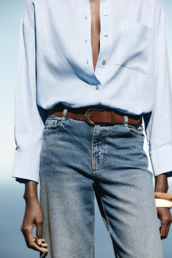 ZARA ДЖИНСЫ-КЮЛОТЫ Z1975 С ВЫСОКОЙ ПОСАДКОЙ И РЕМНЕМ, ВЫЦВЕТШИЙ СИНИЙ