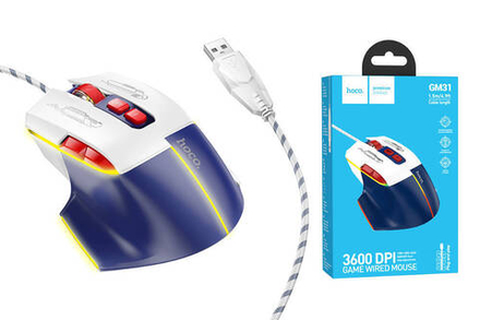 Мышь игровая проводная HOCO GM31 (бело-синяя)