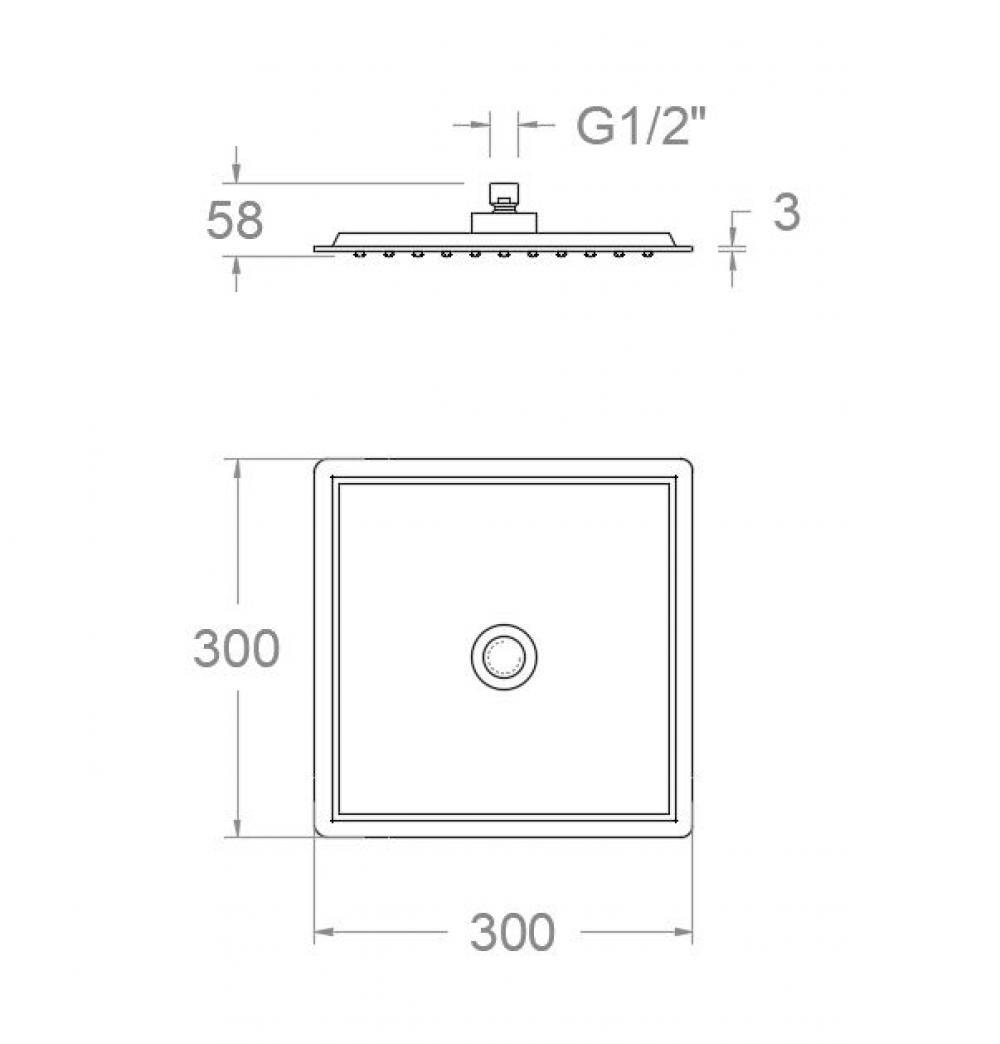 Лейка тропического душа квадратная ABS RPK300NM черная