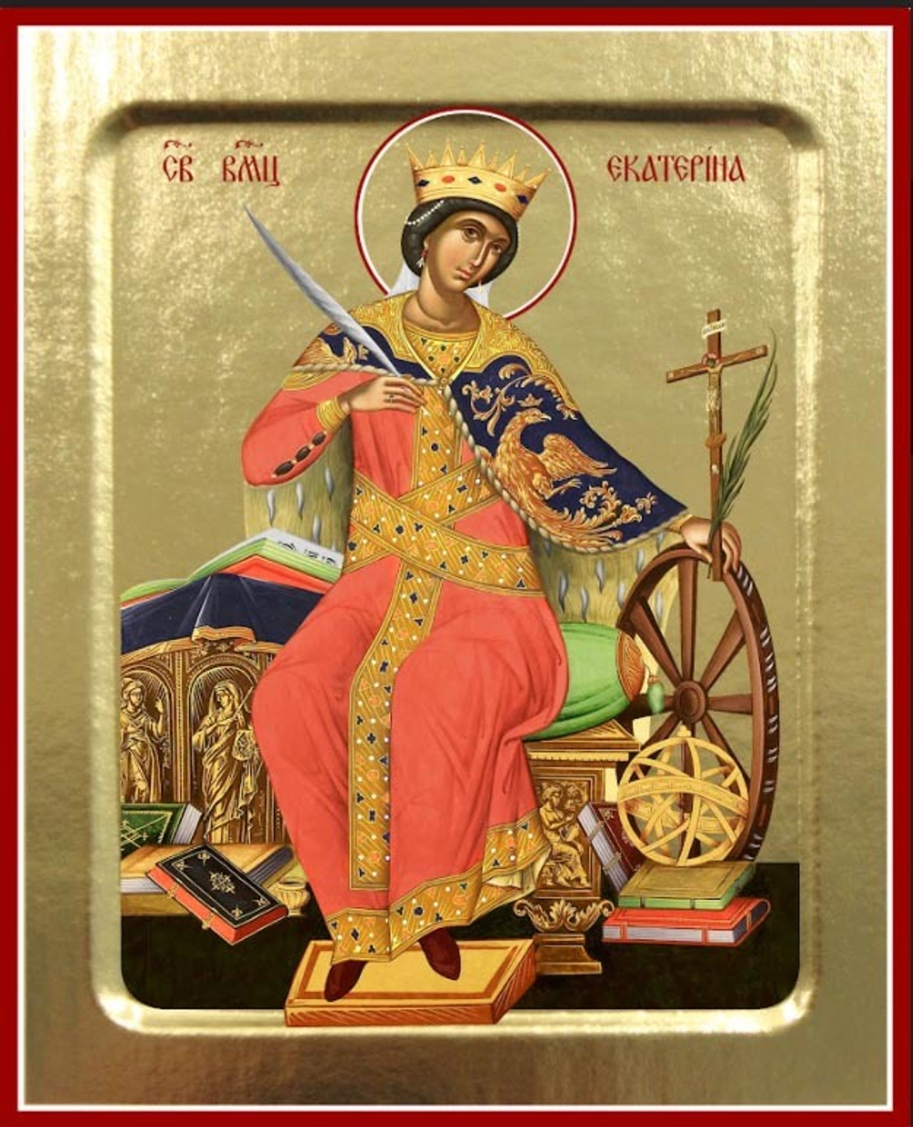 Икона Екатерины, великомученицы (сидящая) на дереве: 125 х 160 (Синопсисъ)