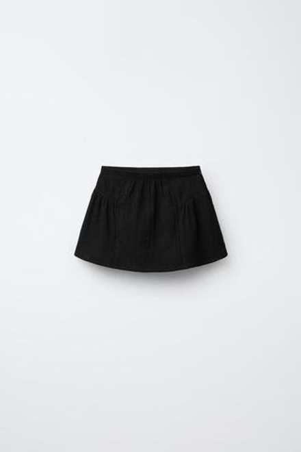 ZARA ЮБКА С ВОЛАНОМ И ОТДЕЛКОЙ ПРОШВОЙ, ЧЕРНЫЙ