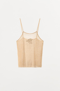 ZARA ТОП ИЗ АЖУРНОГО ТРИКОТАЖА С ЦВЕТОЧНОЙ ВЫШИВКОЙ, ЭКРЮ С МЕЛАНЖЕВОМ ЭФФЕКТОМ