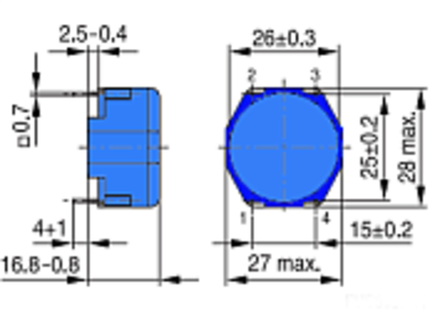 ФУТЛЯР 4 выв. D=26 мм H=16.8 мм гориз. B64291A1204X000