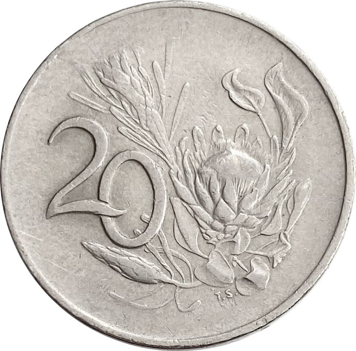 20 центов 1966 ЮАР (Надпись на английском языке - "SOUTH AFRICA")