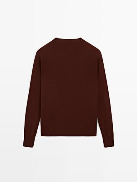 Massimo Dutti Свитер из тонкого трикотажа с круглым вырезом, гранатовый