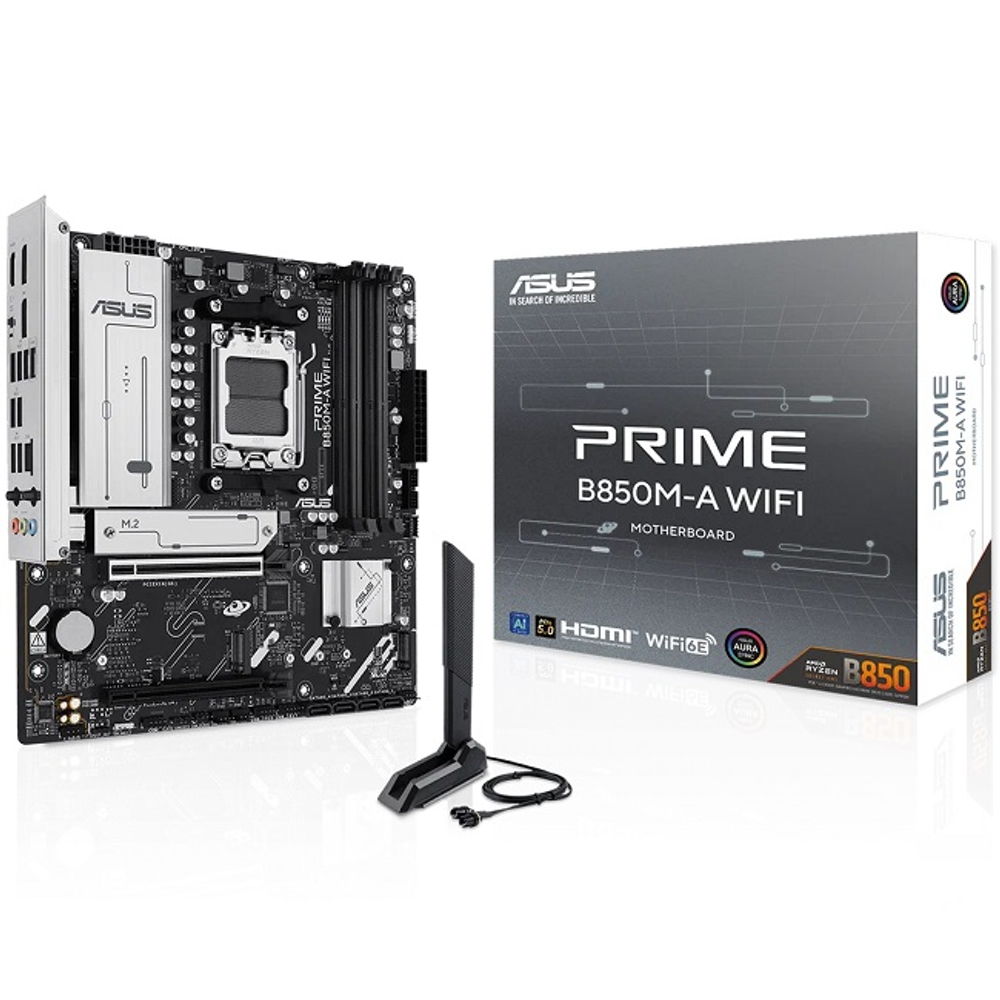 Материнская плата ASUS PRIME B850M-A WIFI (AM5/AMD B850/4xDDR5/2xPCI-Ex16/3xM.2/SB/Wi-Fi/BT/GLAN/2xDP/HDMI/mATX)