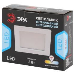 Светильник светодиодный встраиваемый Даунлайт ЭРА LED 2-3-4K Slim панель 3Вт 4000К квадрат