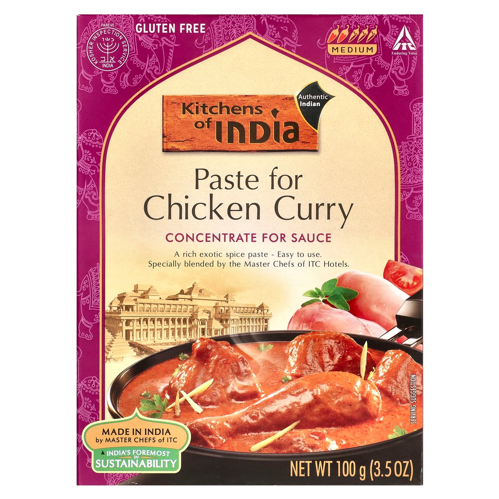Kitchens of India, паста для курицы карри, концентрат для соуса, средний, 100 г (3,5 унции)