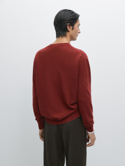 Massimo Dutti Свитер из смесовой шерсти с круглым вырезом, терракотовый