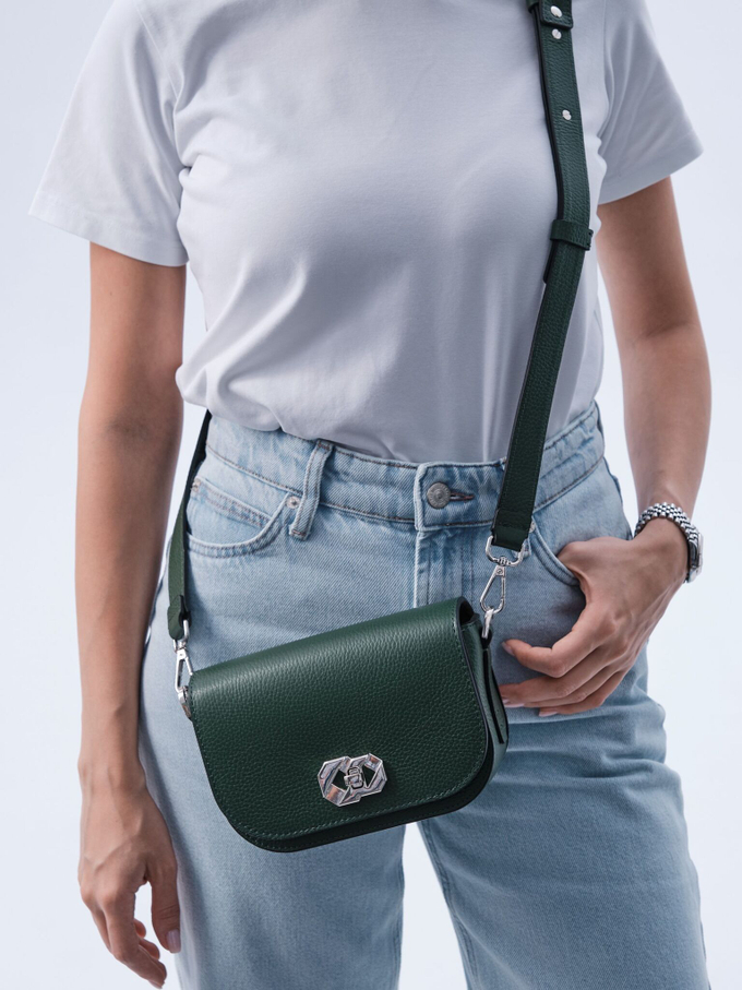 Сумка кожаная на плечо кросс-боди зеленая