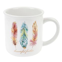 Кружки, набор 4шт. "Перья" на металлической подставке v=300мл. (керамика) (подарочная упаковка)