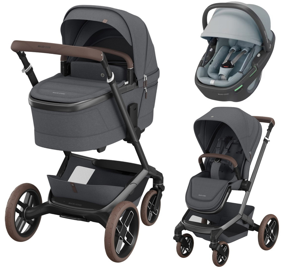 Детская коляска Maxi-Cosi Fame 3 в 1 с автокреслом Coral 360 Essential grey Twillic Graphite/графит