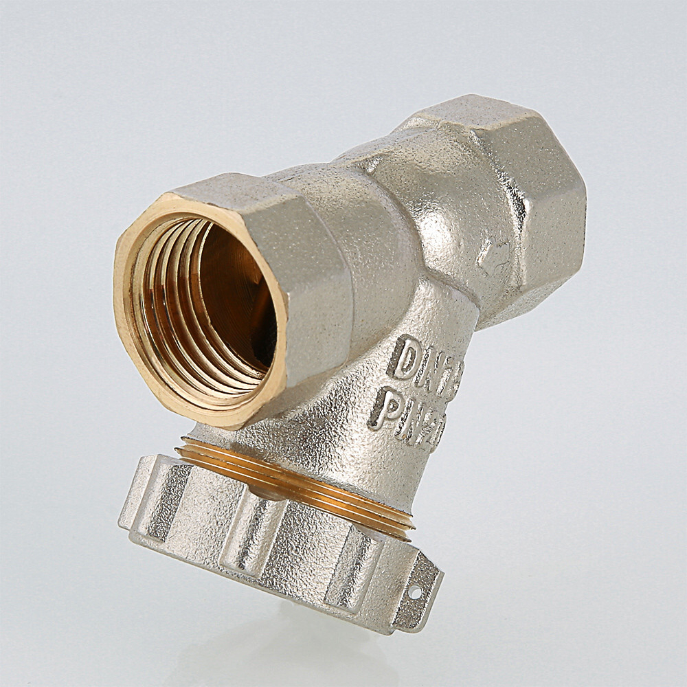 Фильтр механической очистки косой внутренняя/внутренняя (500 мкм), с заглушкой, латунь никель, PN20, 150 °C, VALTEC