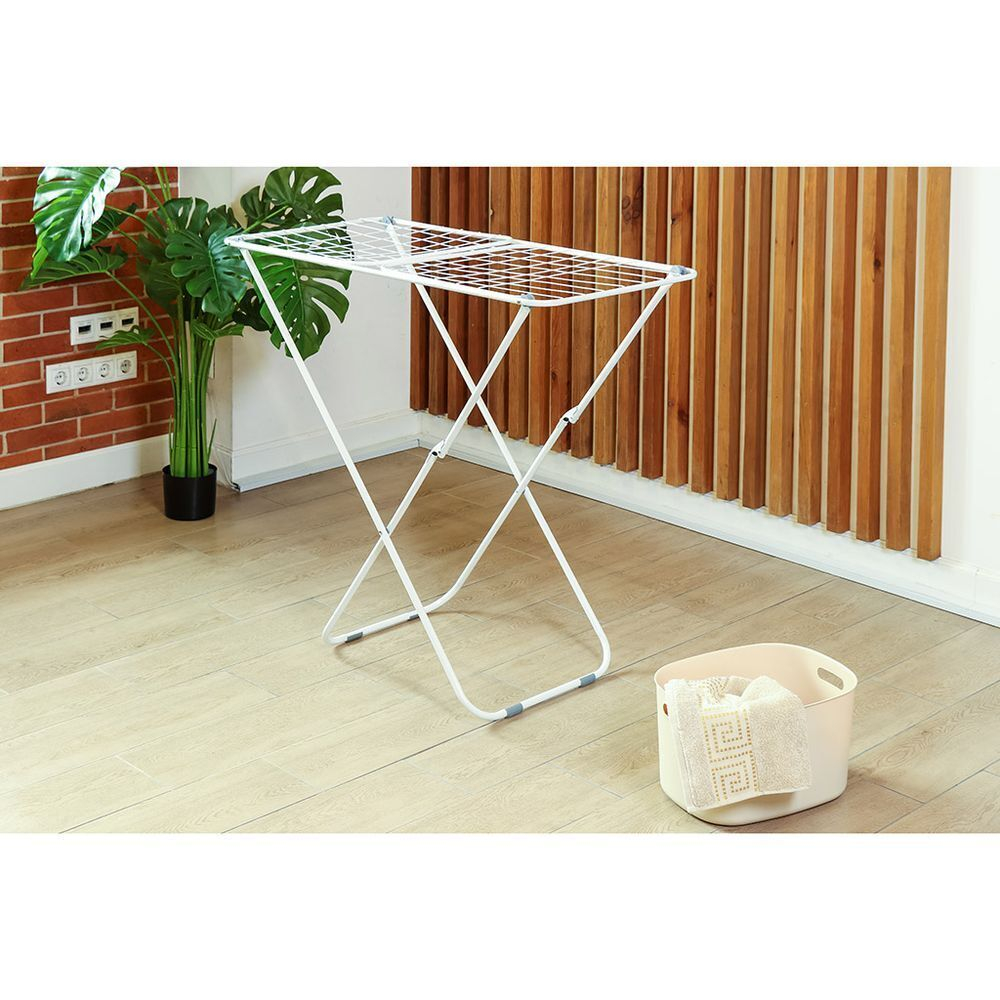 Сушилка для белья напольная, 16 м, 180х50х105 см, складная, 15 кг, с пластиковыми частями, бело-серая, Aqwin, VPF35