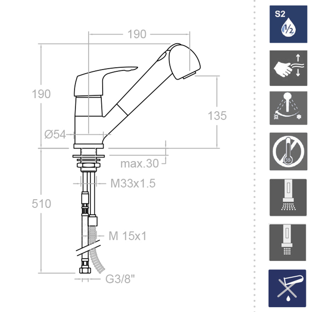 СНЯТ Смеситель для кухни с выдвижной лейкой VULCANO 6919