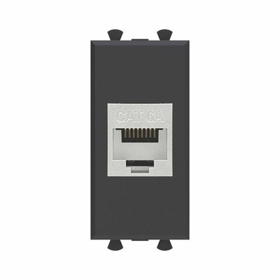 Компьютерная розетка RJ-45 без шторки модульная, кат.6А экранированная, "Avanti", "Черный матовый", 1 модуль