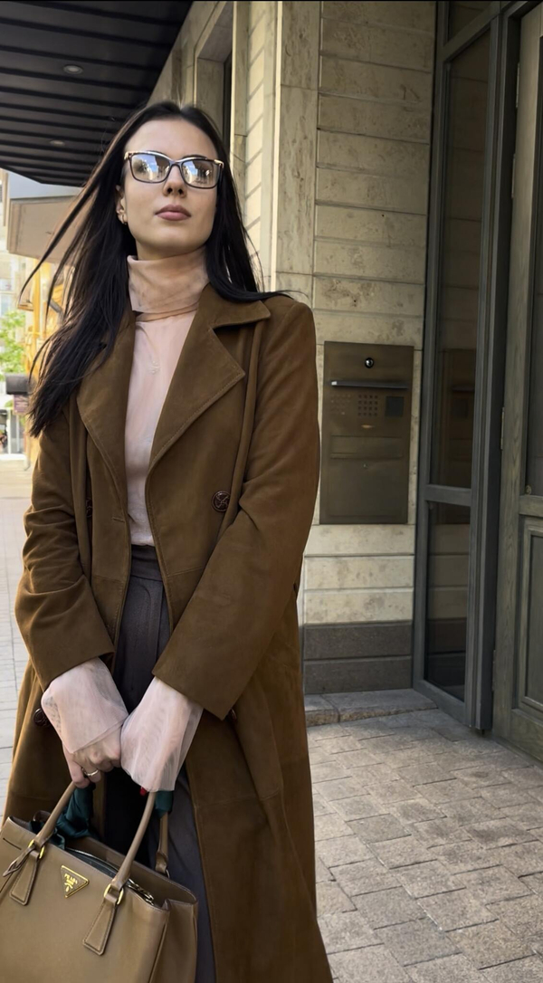 Тренч кожаный замшевый