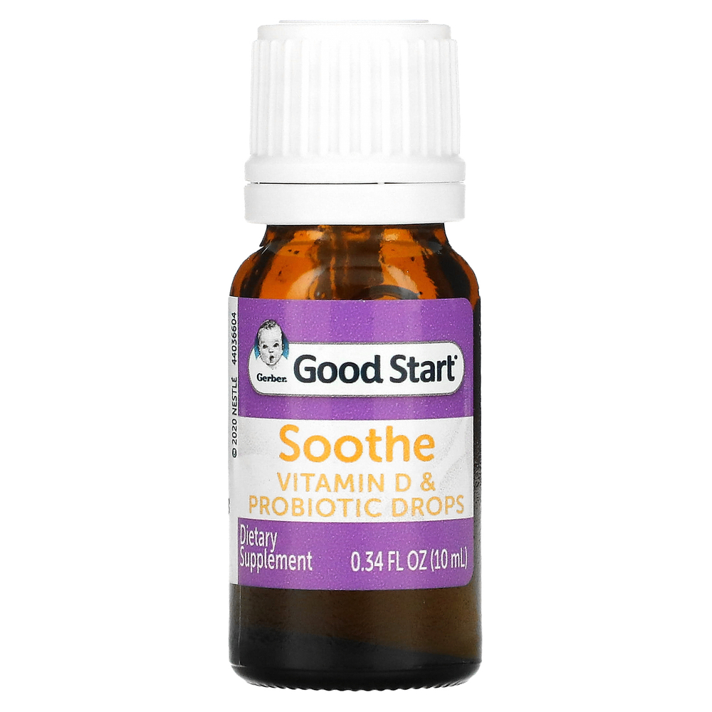 Gerber, Soothe, пробиотические капли с витамином D, для младенцев с рождения, 10 мл (0,34 жидк. унции)