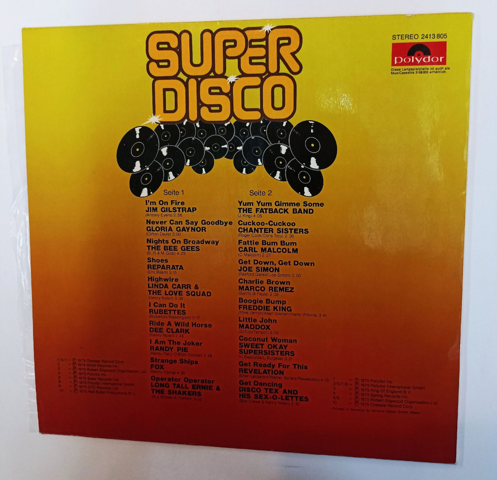 Винтажная виниловая пластинка LP Сборник Super Disco (20 Hits 20 Stars) (Germany 1976)