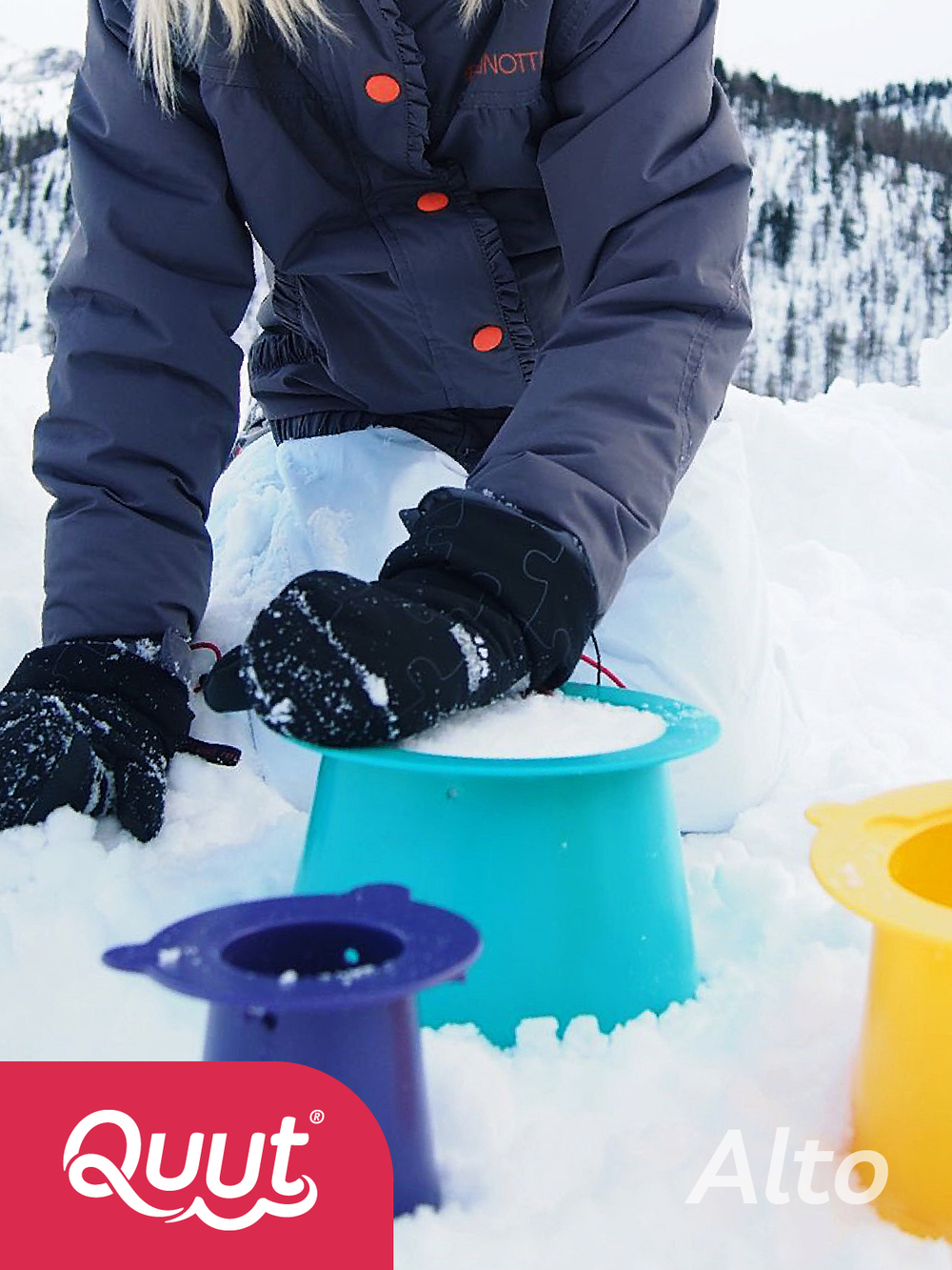 Формочки для 3-уровневых пирамид из песка и снега Quut Alto. Цвет: вишнёвый + сладкий розовый + жёлтый (Cherry + Sweet Pink + Yellow)