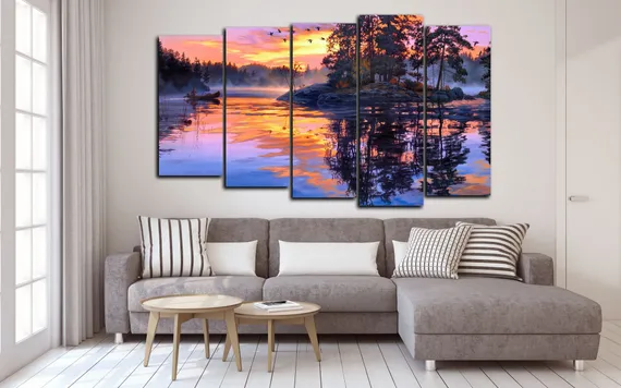 Модульная картина "Закат в отражении"