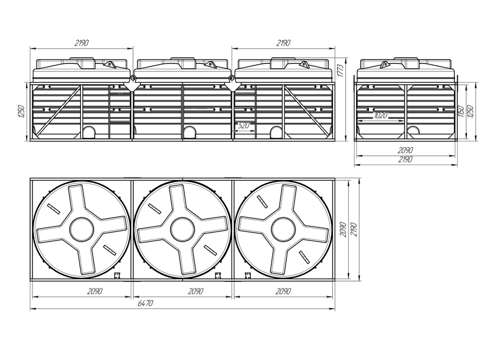 Кассета низкая 3*5000л КАС Политим 15000 л.(6470x2190x1773см;красный) - арт.560818