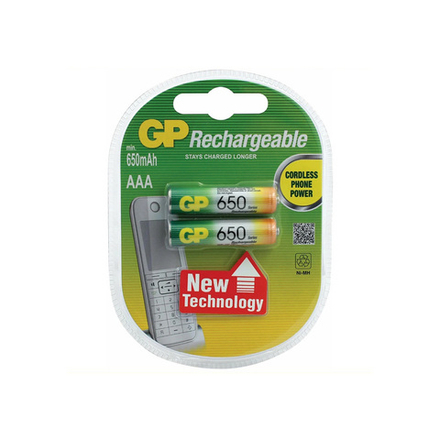 Аккумулятор GP Rechargeable 65AAAHC-2DECRC2, Ni-MH, типоразмер ААА, 650 мАч, 1,2 В, 2 шт