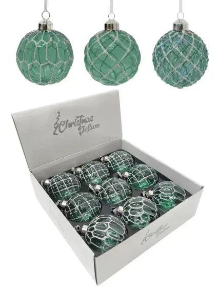 Набор винтажных стеклянных шаров Блестящий изумруд 80 мм., изумрудный, 9 шт., Christmas DeLuxe (13044)