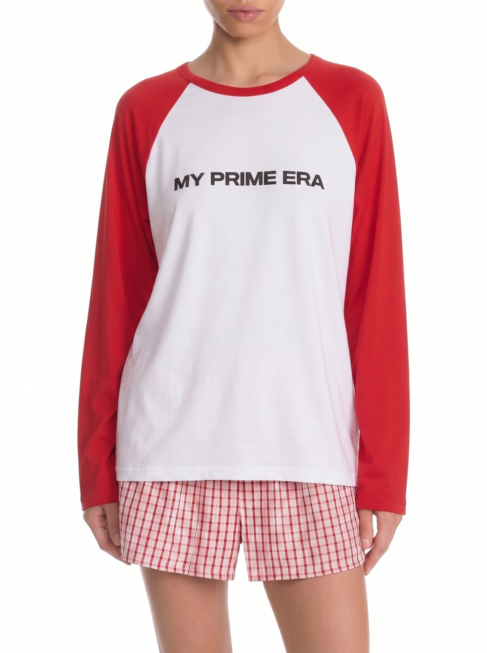 Лонгслив с контрастными рукавами "My prime era"