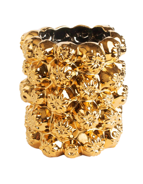 Ваза для цветов, 19 см, декоративная, керамика, золотистая, Цветы, Bloome